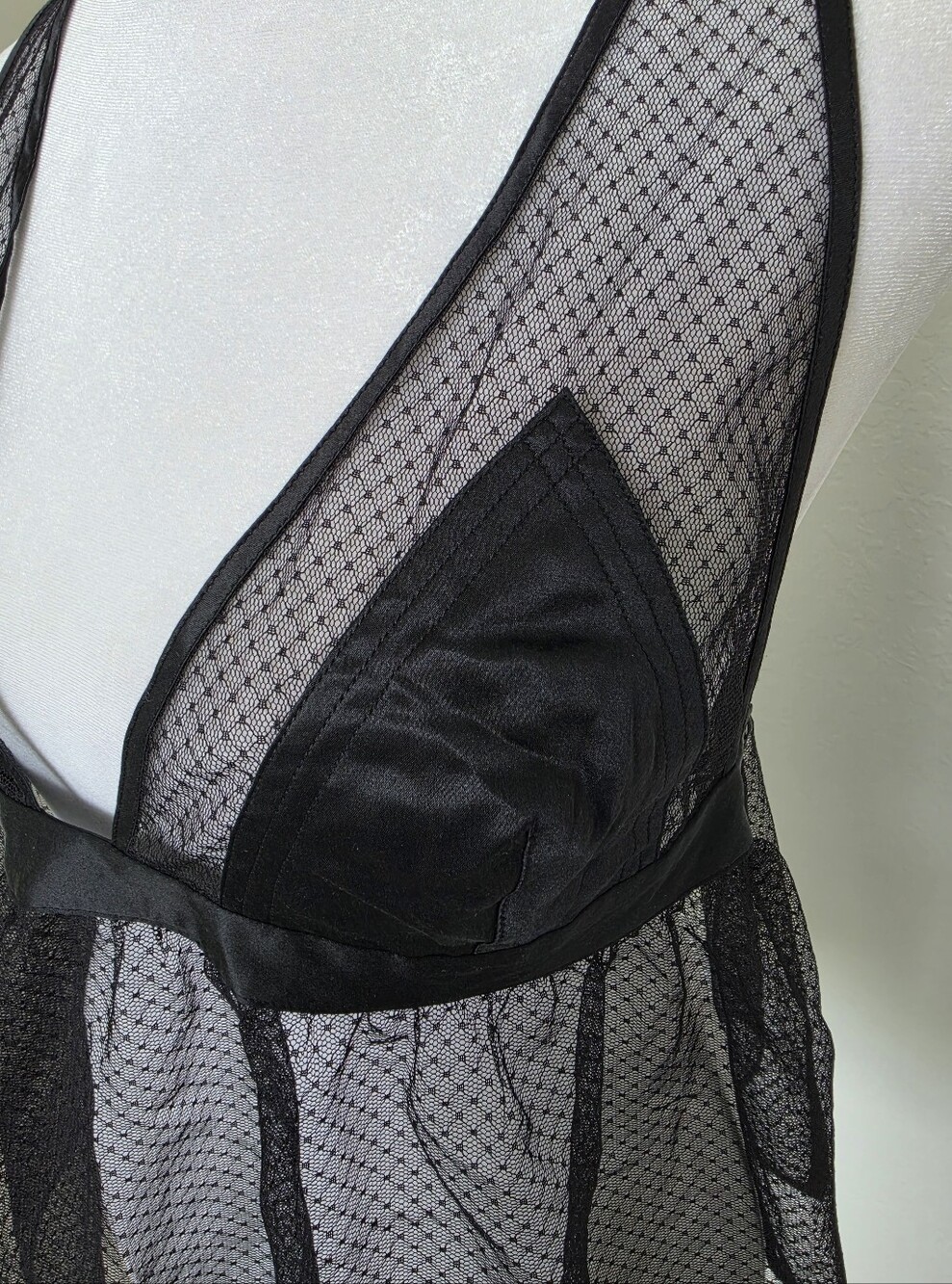 Y2K Victoria's Secret 100% Silk Sheer Mesh Babydoll Cami Black L - Picture 3 of 10